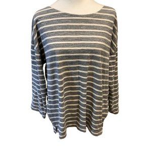 J. Crew Women's Gray/White Stripe Top, Long Sleeve Oversize Side Zippers, sz XL